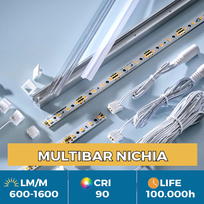 Strisce LED Nichia Multibar professionali, Plug & Play, CRI90+, flusso fino a 1500 lm/m