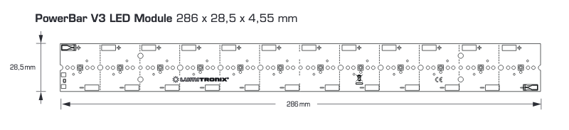 Modulo PowerBar UVA LED, uscita UVA 12.1W UVA, ingresso di potenza 31W, 12 Nichia LEDS