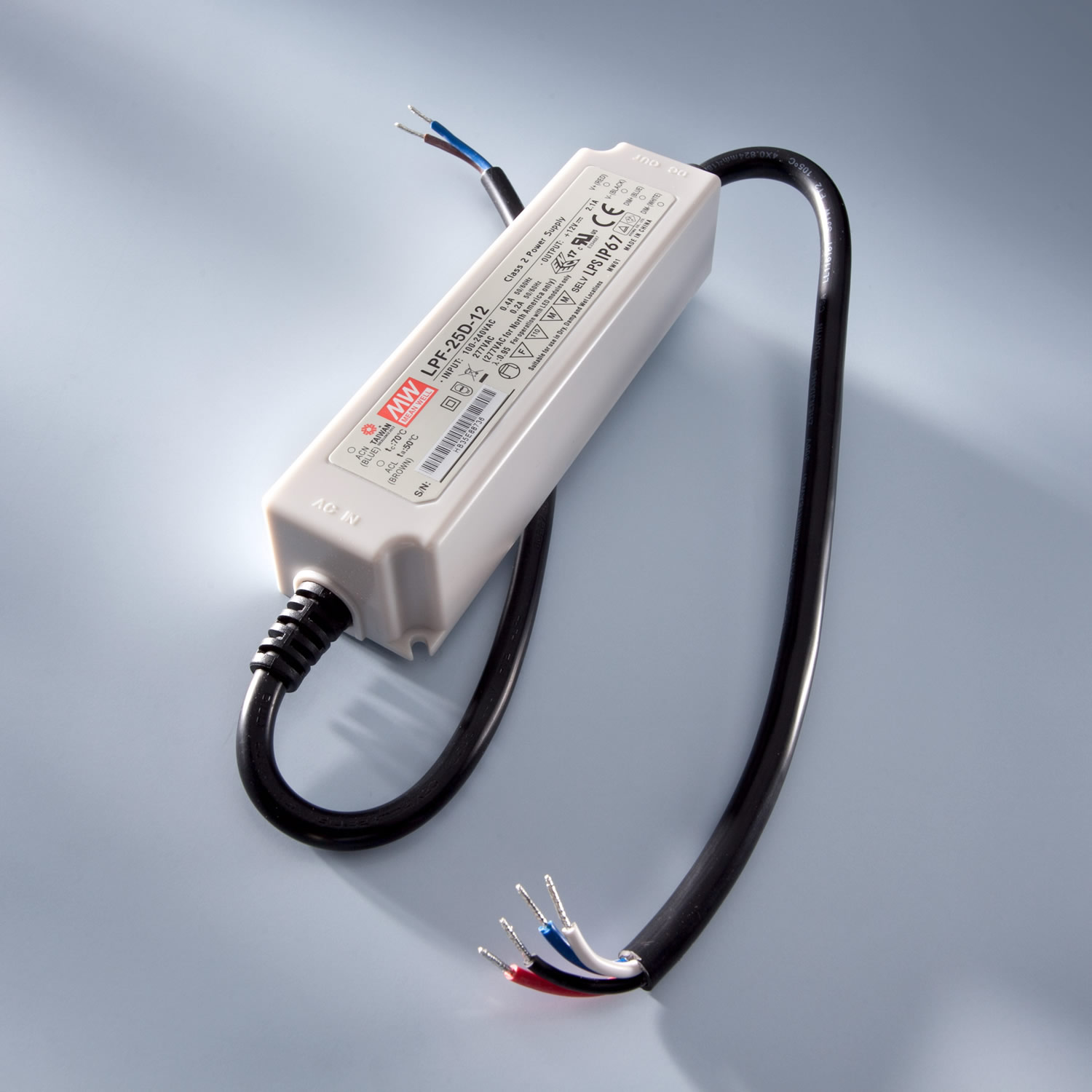 Alimentazione a tensione costante MEAN WELL LPF-25D-24 IP67 da 230V a 24V 1.1A 25W DIM