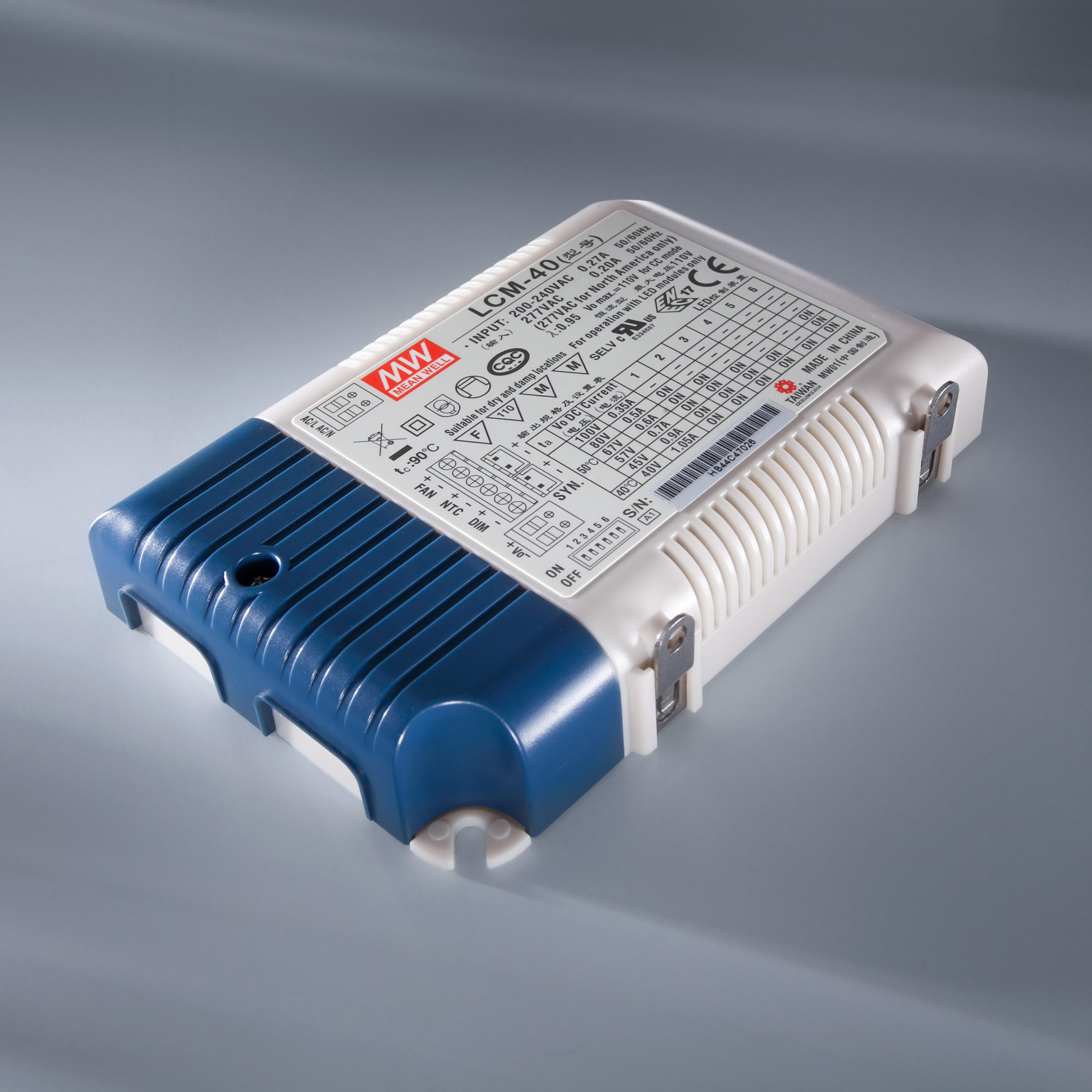Driver LED a corrente costante MEAN WELL LCM-40 IP20 350 IP20 350 > 1050 mA 230V la 2 > 100VDC DIM