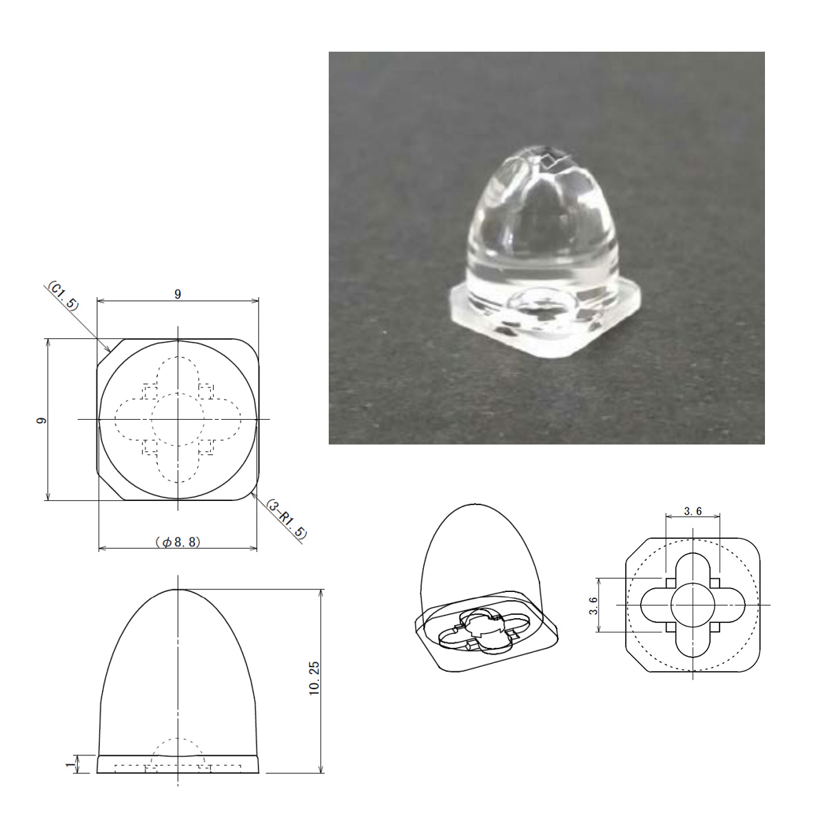 Lente ARI per Nichia UV LED NCSU276A 8 gradi