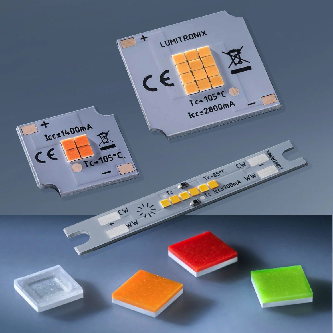 Moduli LED compatti Plug & Play Nichia Chip Scale Color su misura, Made in Germany, lunghezza 20-150 mm e larghezza 5-150 mm
