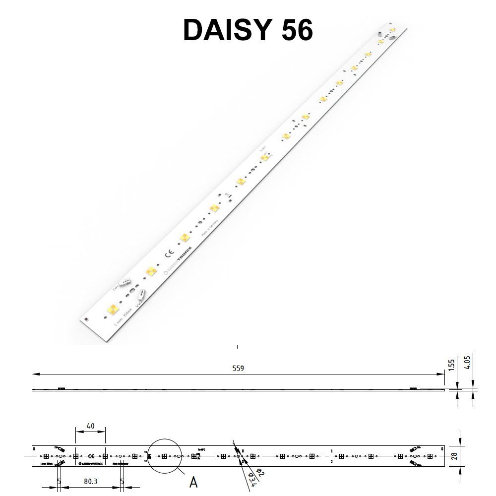 LumiBar Daisy Configurabile Multicolore a 2 canali Plug & Play, TW, Dynasolis, Modulo LED bicolore Zhaga 16, 28, 56 x 2,8 cm, Made in Germany