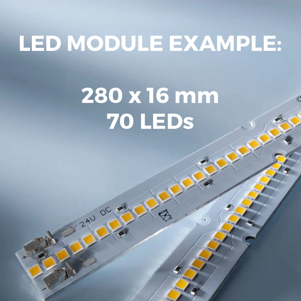 Moduli LED bianchi Nichia 757 Plug & Play su misura, Made in Germany, lunghezza 150-600 mm e larghezza 5-400 mm