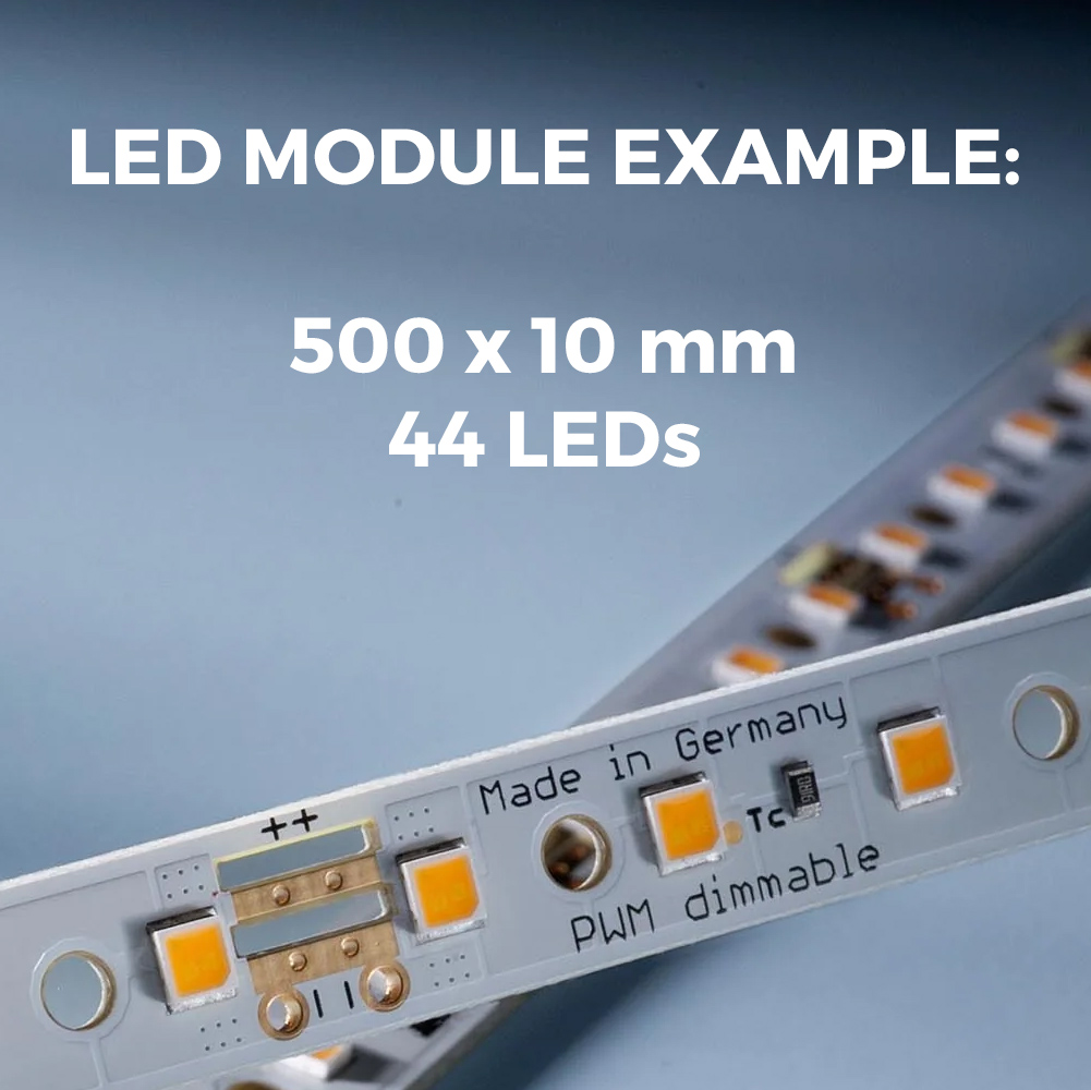 Moduli LED colorati Nichia 757 Plug & Play su misura, Made in Germany, lunghezza 150-600 mm e larghezza 5-400 mm