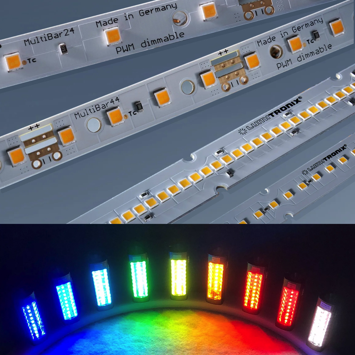 LumiBar-50 configurabile Striscia LED da 50 cm colorata, Made in Germany, Nichia 757 LED, 12/24/48V (fino a 10000lm/m)
