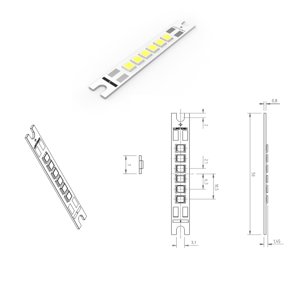 SmartArray_L6 Modulo LED compatto configurabile Nichia 757 Bianco CRI 70-90 1800-7800K 1W LED 50x7mm (fino a 1200lm)